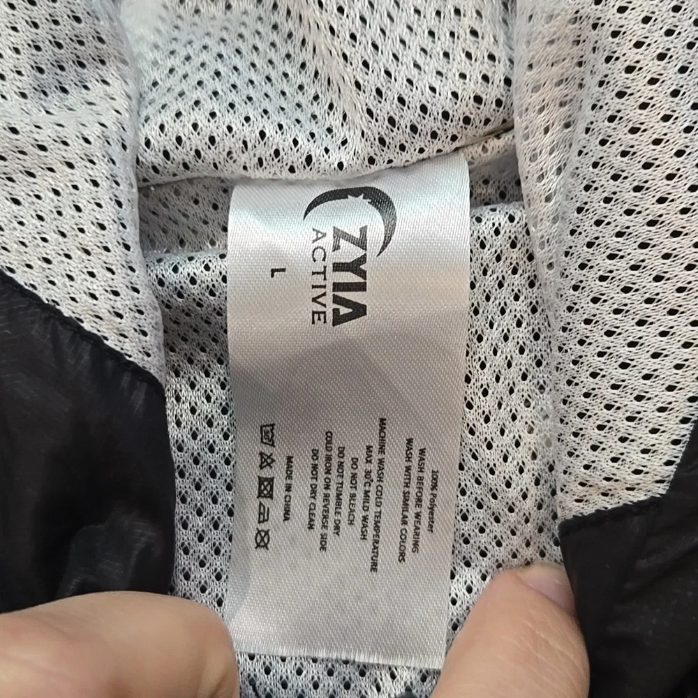 Zyia Activ Women Black Hooded Jacket Sporty Athletic Sz L Full Zip